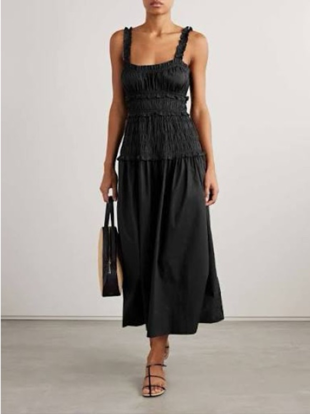 Doen Marianne Black Smocked Maxi Dress with Ruffled Straps